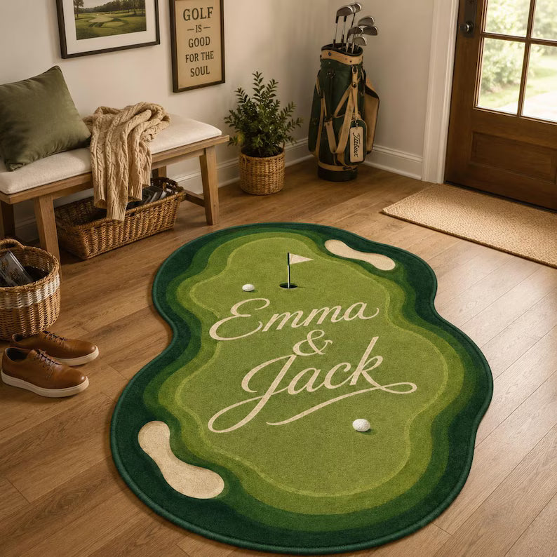 Personalized Golf Rug, Custom Couple Green Carpet, Golfer Gift. RGTP3