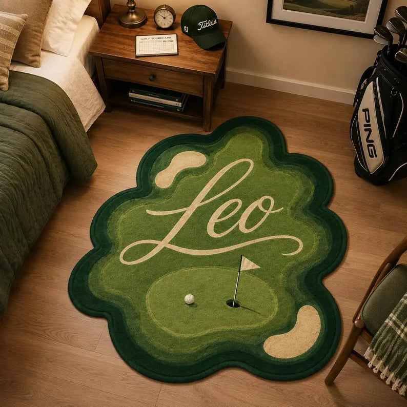 Personalized Golf Rug, Custom Bunker Green Carpet, Sports Room Decor. RGTP4