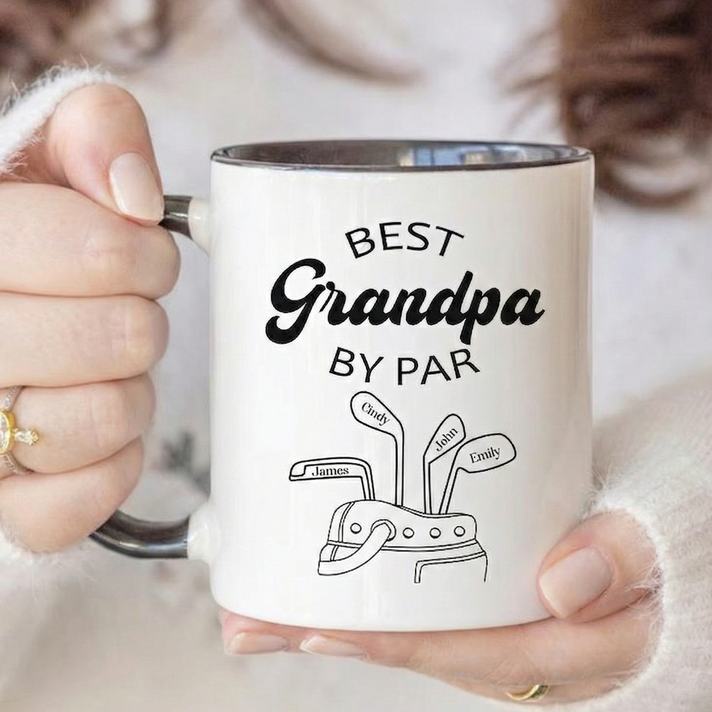 Personalized Best Grandpa By Par Mug, Custom Golf Mug with Grandkids Names, Father's Day Gift for Golfer, Funny Golfing Cup CRMGTP32