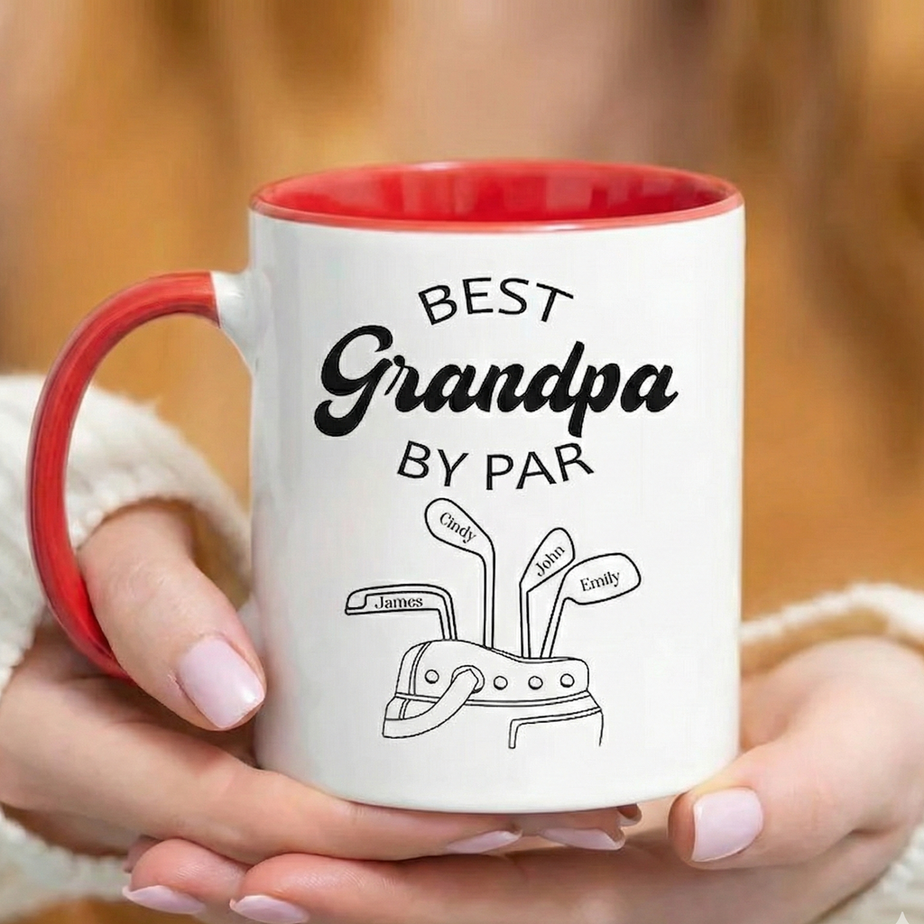Personalized Best Grandpa By Par Mug, Custom Golf Mug with Grandkids Names, Father's Day Gift for Golfer, Funny Golfing Cup CRMGTP32