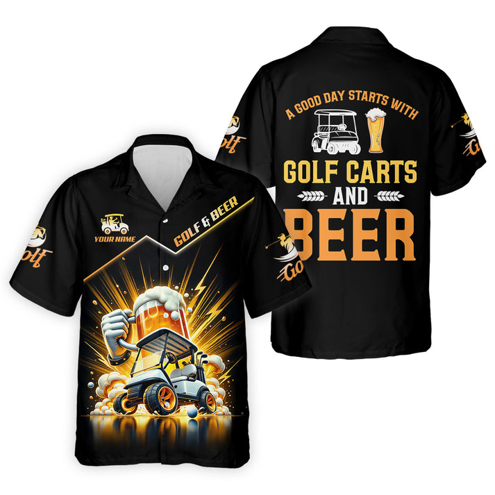 Golf Carts & Beer Golf Polo Shirt, Funny Monster Cart Graphic, Custom Name Golfer Gift,Men's Performance Apparel Gift for Dad & Husband, Polo For Golfer