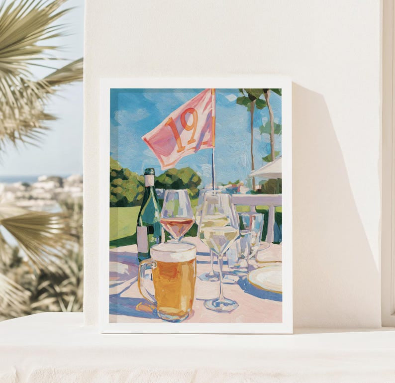Watering Hole Golf Art Print, 19th Hole Cocktail Poster, Palm Beach Sport Gift, Sport Poster Decor PTGTP09