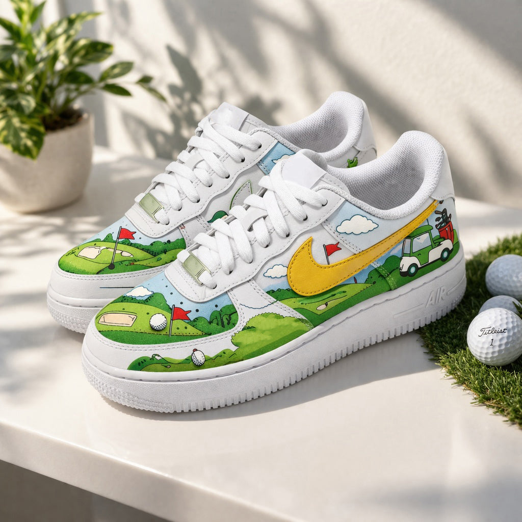 Personalized Golf Shoes, Green Fairway Floral Shoes, Custom Sneakers Gift for Golf Lovers, Golf Course Sneakers SHGTP07