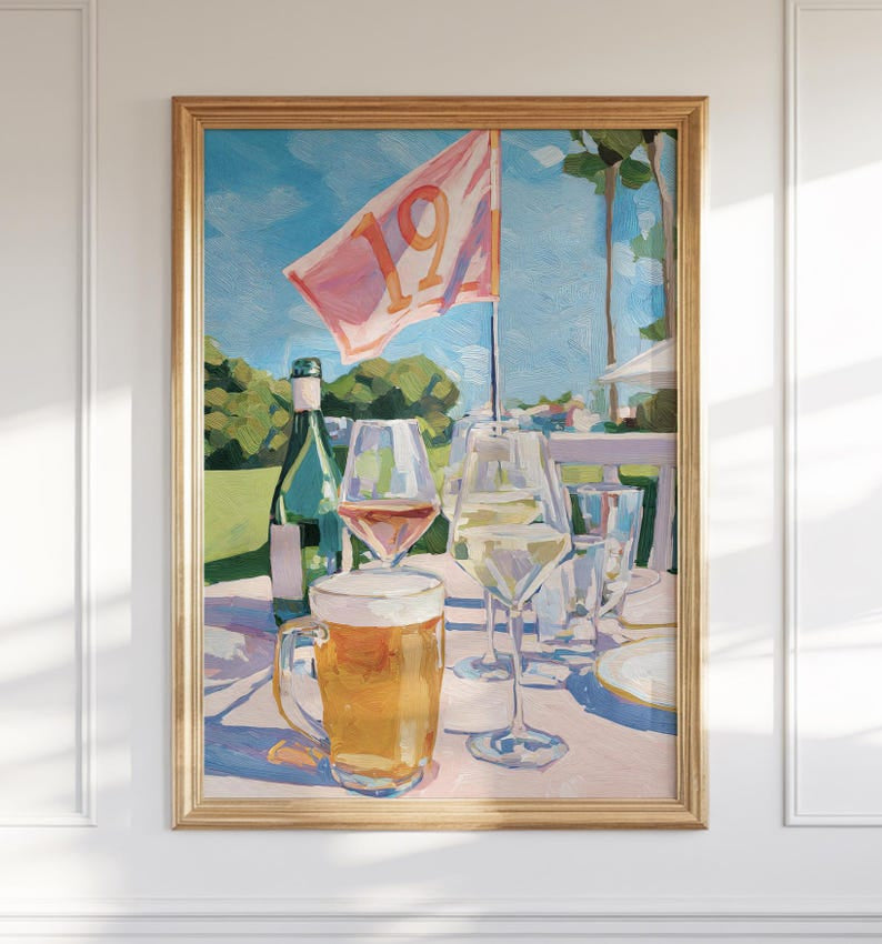 Watering Hole Golf Art Print, 19th Hole Cocktail Poster, Palm Beach Sport Gift, Sport Poster Decor PTGTP09
