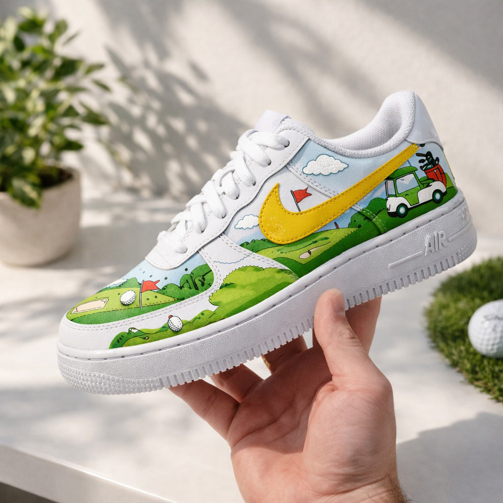 Personalized Golf Shoes, Green Fairway Floral Shoes, Custom Sneakers Gift for Golf Lovers, Golf Course Sneakers SHGTP07