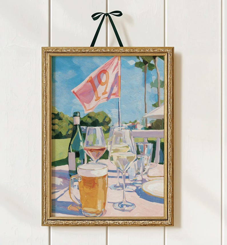 Watering Hole Golf Art Print, 19th Hole Cocktail Poster, Palm Beach Sport Gift, Sport Poster Decor PTGTP09