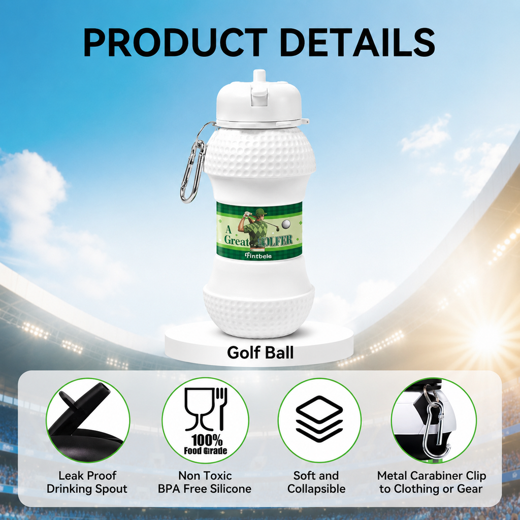 Personalized Golf Ball Foldable Water Bottle, Custom Initial Monogram & Golf Flag Design, Collapsible Silicone Bottle, Golfer Gift for Men Dad Husband – WBGOLF08