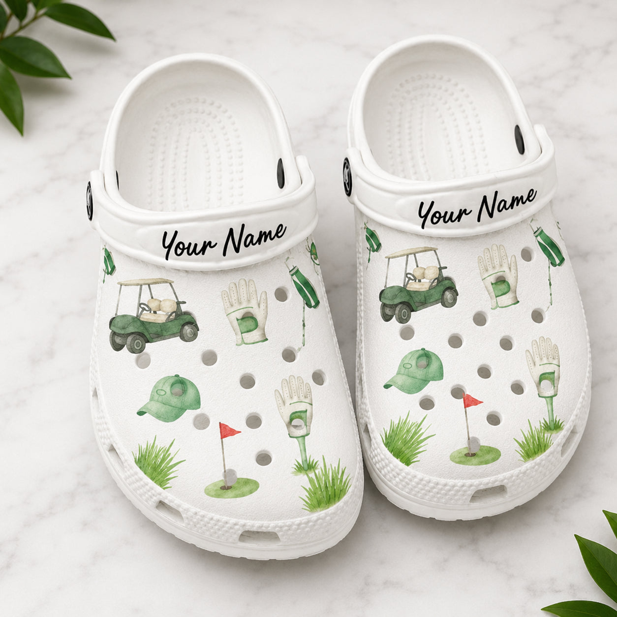 Golf Theme Golf Clogs, Green Golf Pattern Clogs, Unisex Kid Adult Clogs, Summer Clogs, Waterproof EVA Slip-On Shoes, Comfortable Casual Sandals CLGOLF11
