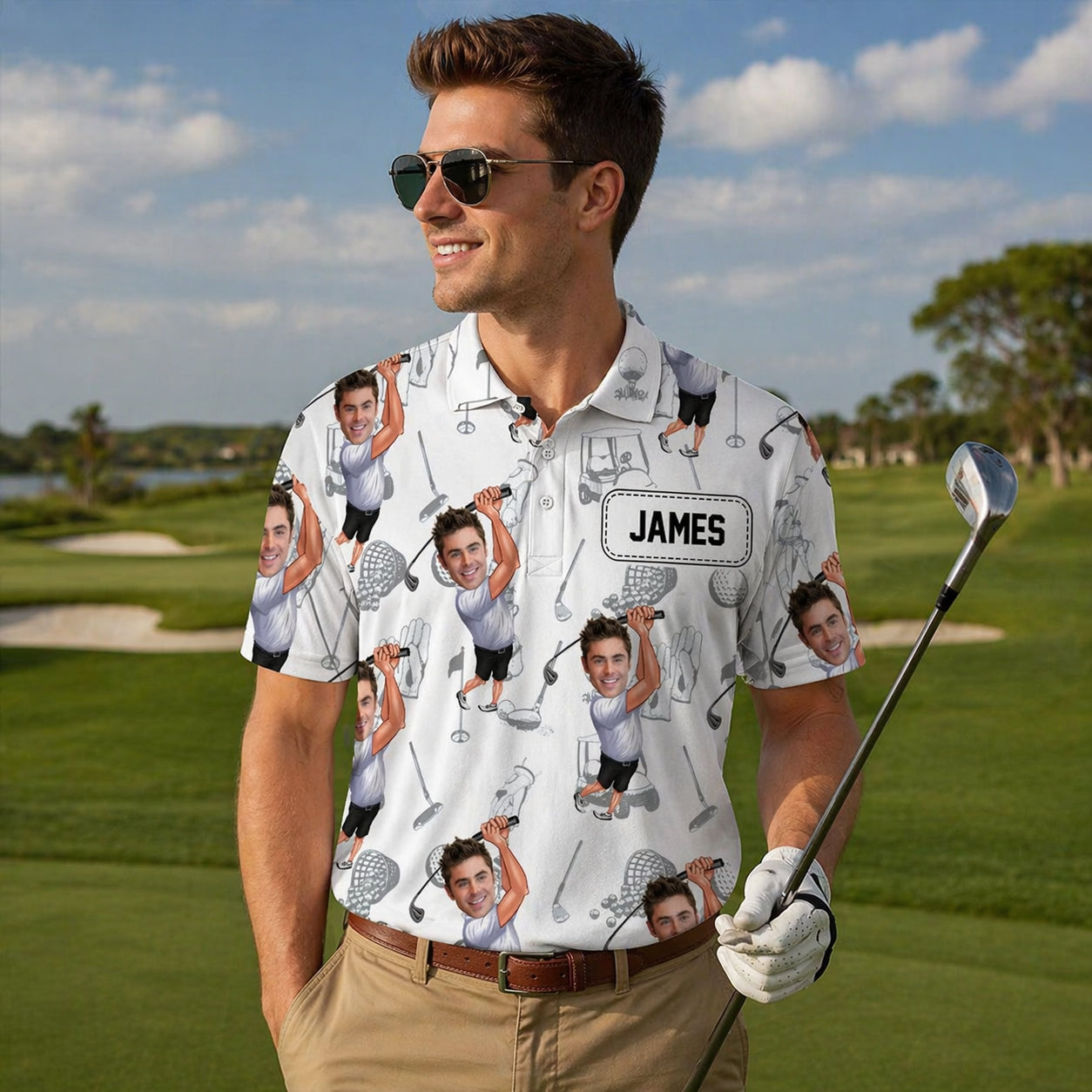 Custom Face Golf Polo Shirt for Men, Funny Photo Golfer Shirt, Matching Golf Team Polo, Summer Golf Shirt, Personalized Golf Lover Gift PLN09