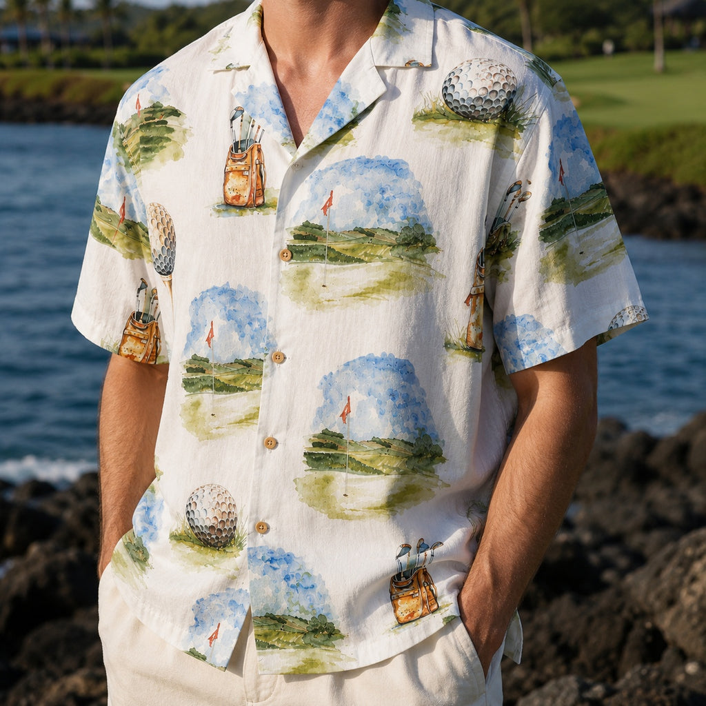 Watercolor Golf Course Print Hawaiian Shirt, Watercolor Art Golf Button Down Shirt, Summer Clothing, Golf Lover Shirt HW12