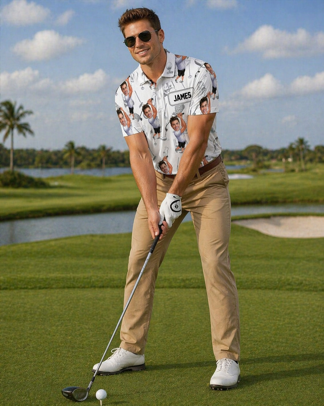 Custom Face Golf Polo Shirt for Men, Funny Photo Golfer Shirt, Matching Golf Team Polo, Summer Golf Shirt, Personalized Golf Lover Gift PLN09