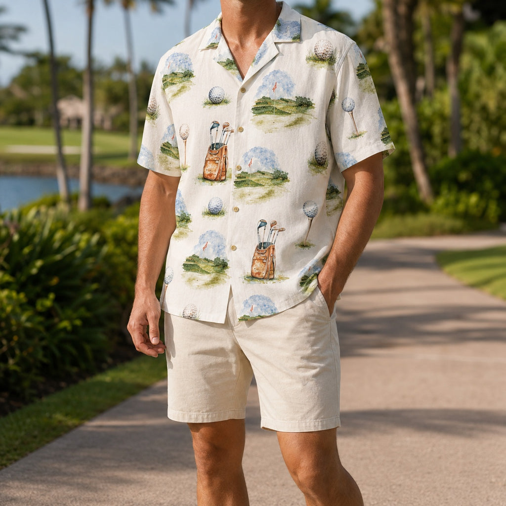 Watercolor Golf Course Print Hawaiian Shirt, Watercolor Art Golf Button Down Shirt, Summer Clothing, Golf Lover Shirt HW12