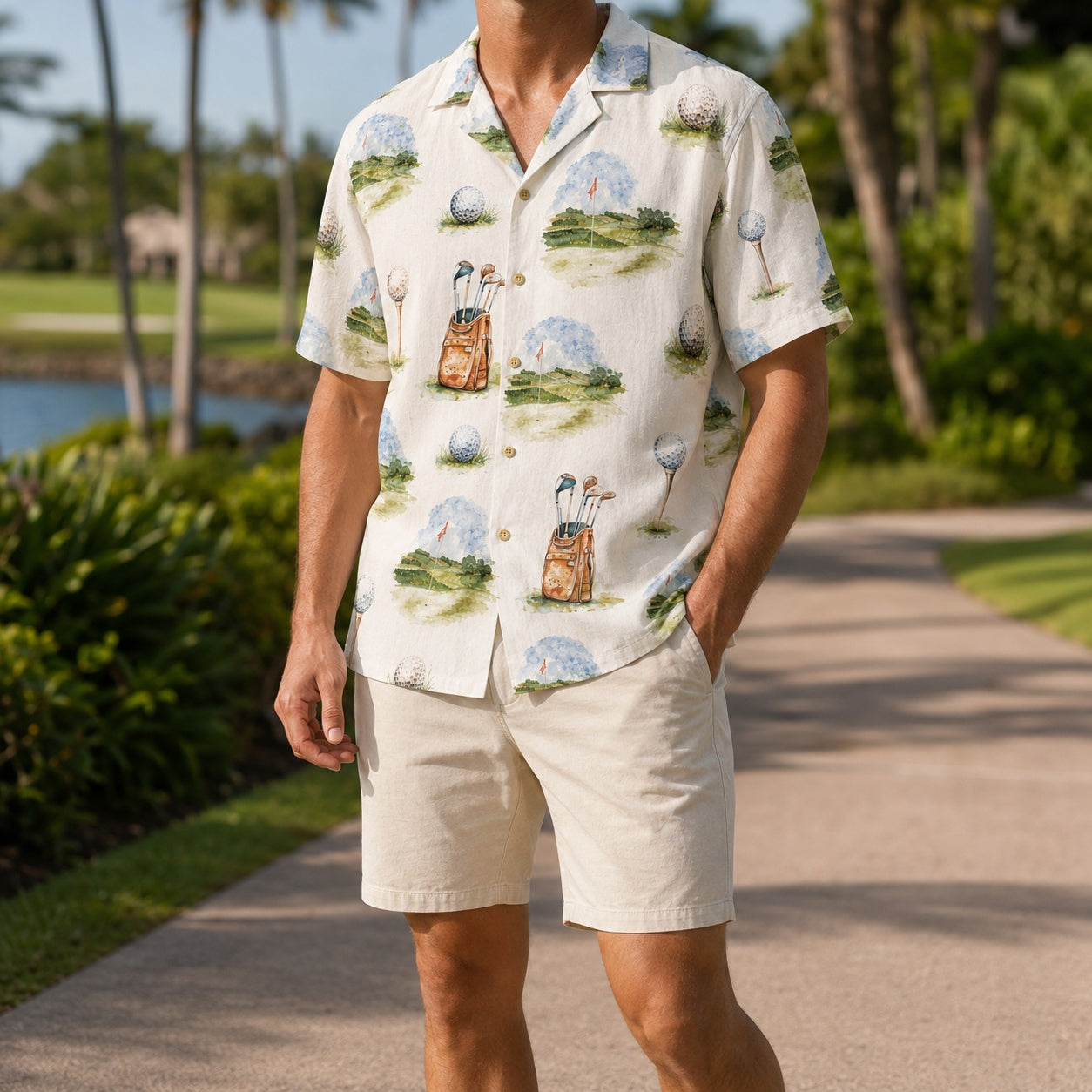 Watercolor Golf Course Print Hawaiian Shirt, Watercolor Art Golf Button Down Shirt, Summer Clothing, Golf Lover Shirt HW12