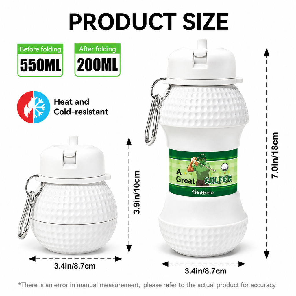 Personalized Golf Ball Foldable Water Bottle, Custom Initial Monogram & Golf Flag Design, Collapsible Silicone Bottle, Golfer Gift for Men Dad Husband – WBGOLF08