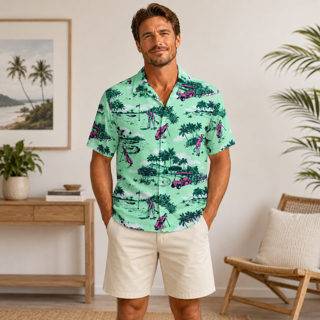 Men’s Colorful Golf Ball Hawaiian Shirt, Pastel Golf Print Aloha Button Down Shirt, Summer Clothing, Golf Lover Shirt HW14