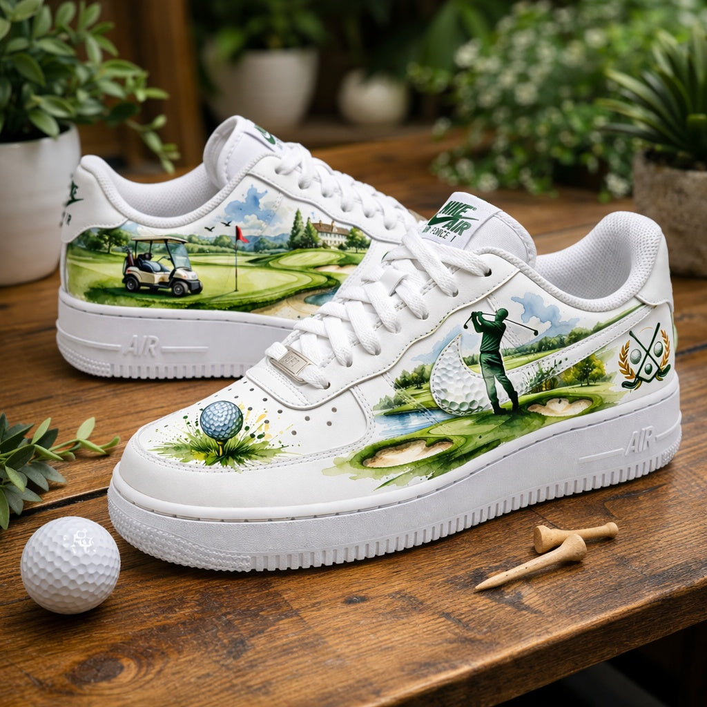 Custom Golf Course Sneakers – Watercolor Fairway Golf Shoes for Men & Women, Watercolor Golf Art Shoes, Unique Gift for Golf Lovers SHGTP05