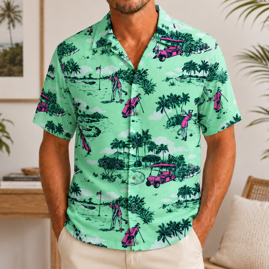 Men’s Colorful Golf Ball Hawaiian Shirt, Pastel Golf Print Aloha Button Down Shirt, Summer Clothing, Golf Lover Shirt HW14