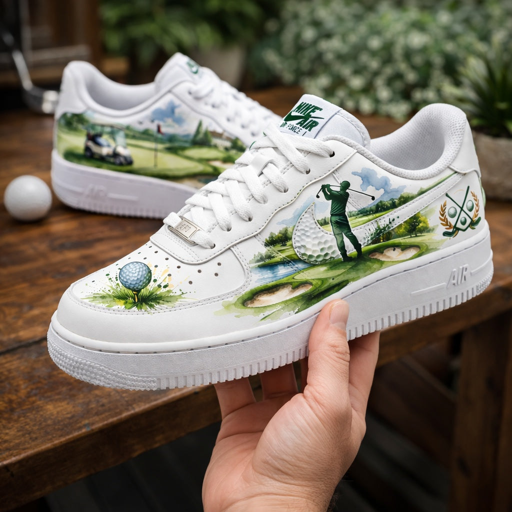 Custom Golf Course Sneakers – Watercolor Fairway Golf Shoes for Men & Women, Watercolor Golf Art Shoes, Unique Gift for Golf Lovers SHGTP05