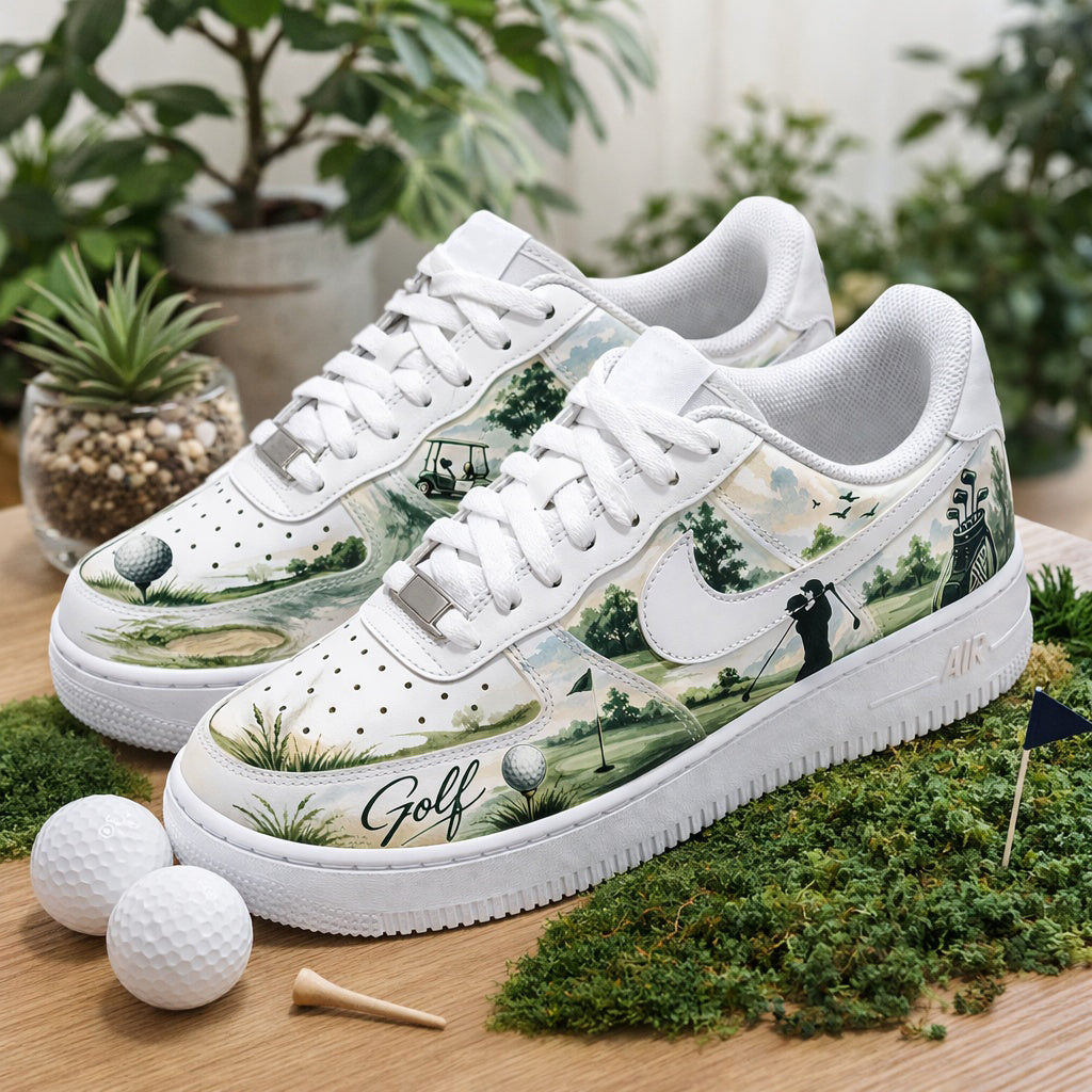 Custom Golf Course Sneakers – Watercolor Fairway Golf Shoes for Men & Women, Watercolor Golf Art Shoes, Unique Gift for Golf Lover SHGTP04