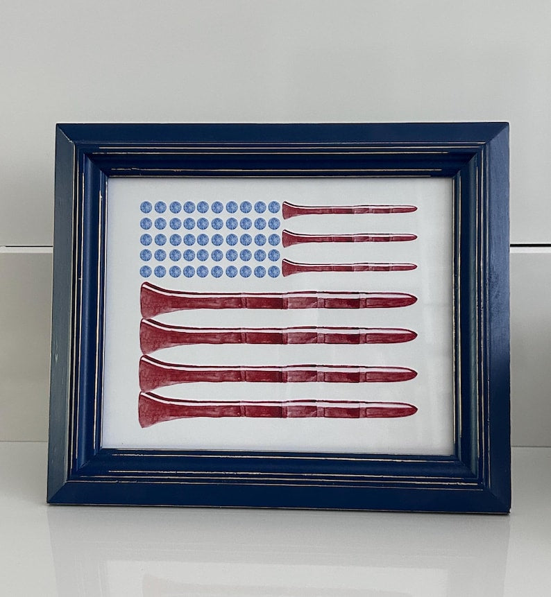 American Flag Golf Ball Painting Watercolor Print, Golf Wall Art, American Golf Poster PTGTP06