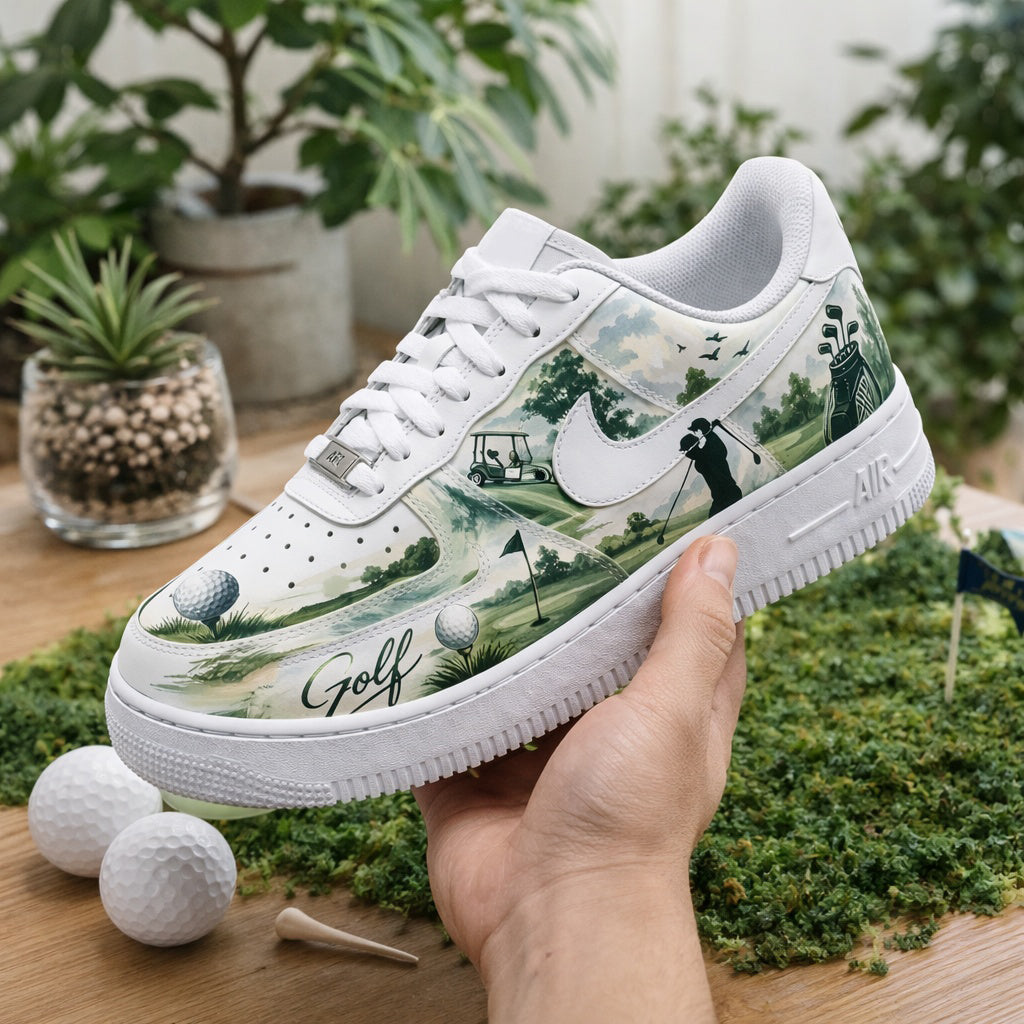 Custom Golf Course Sneakers – Watercolor Fairway Golf Shoes for Men & Women, Watercolor Golf Art Shoes, Unique Gift for Golf Lover SHGTP04