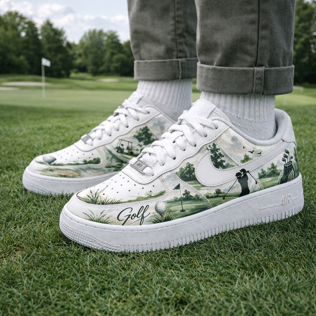 Custom Golf Course Sneakers – Watercolor Fairway Golf Shoes for Men & Women, Watercolor Golf Art Shoes, Unique Gift for Golf Lover SHGTP04