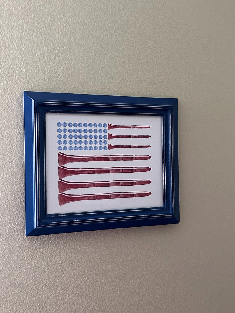 American Flag Golf Ball Painting Watercolor Print, Golf Wall Art, American Golf Poster PTGTP06