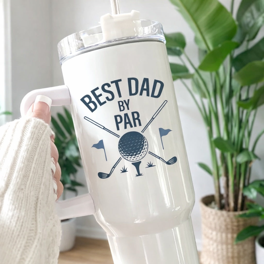 Best Dad By Par Golf Tumbler 40oz, Custom Golf Tumbler, Printed Golf Tumblers With Handle, Mug Gift, Travel Cup TBGTP06