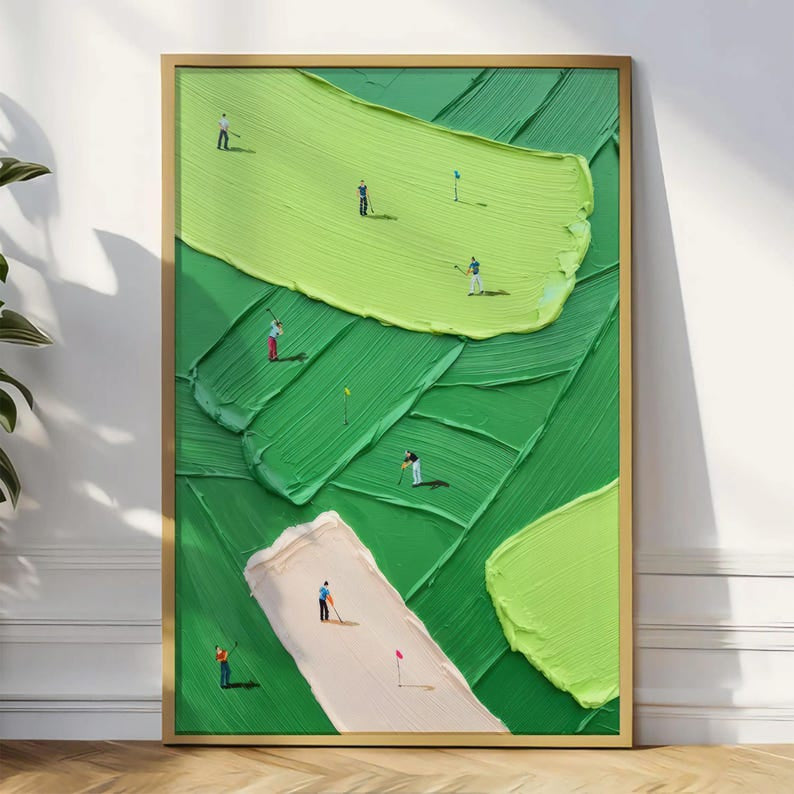 Abstract Golf Course Art Print, Textured Green Landscape Golf Poster, Modern Sports Decor, Golf Course Print, Home Decor PTGTP05