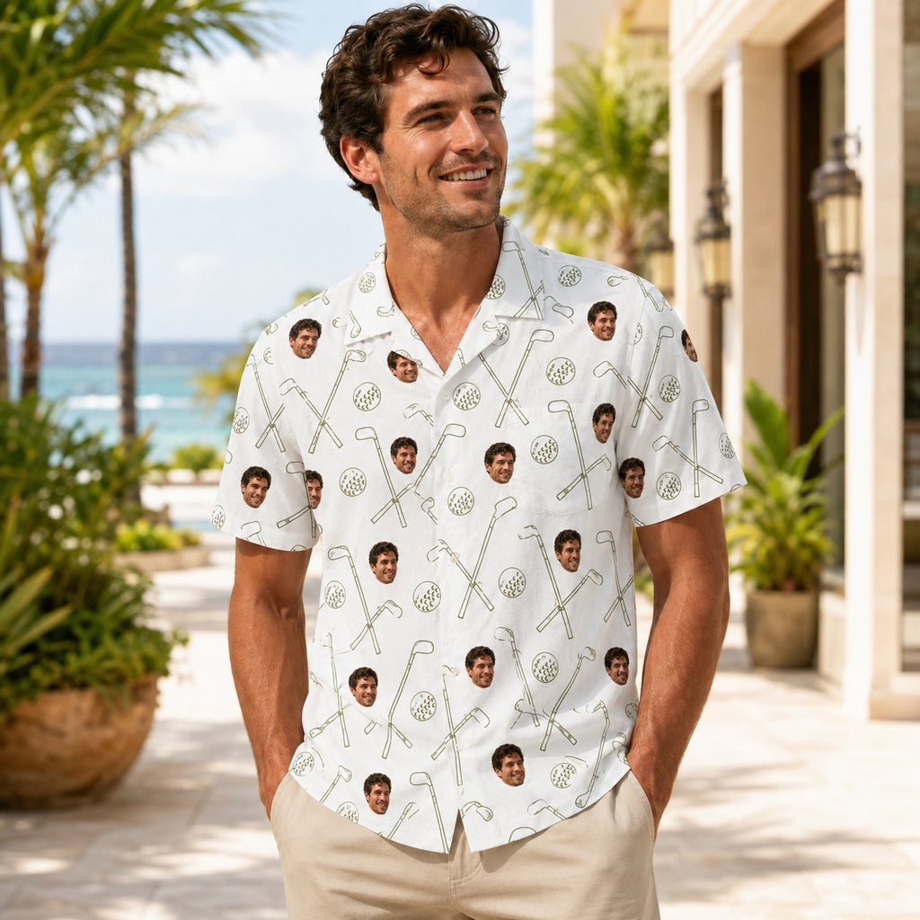 Personalized Photo Golf Hawaiian Shirt, Golf Course Button Down Shirt, Funny Vacation Gift for Golf Lovers HW05