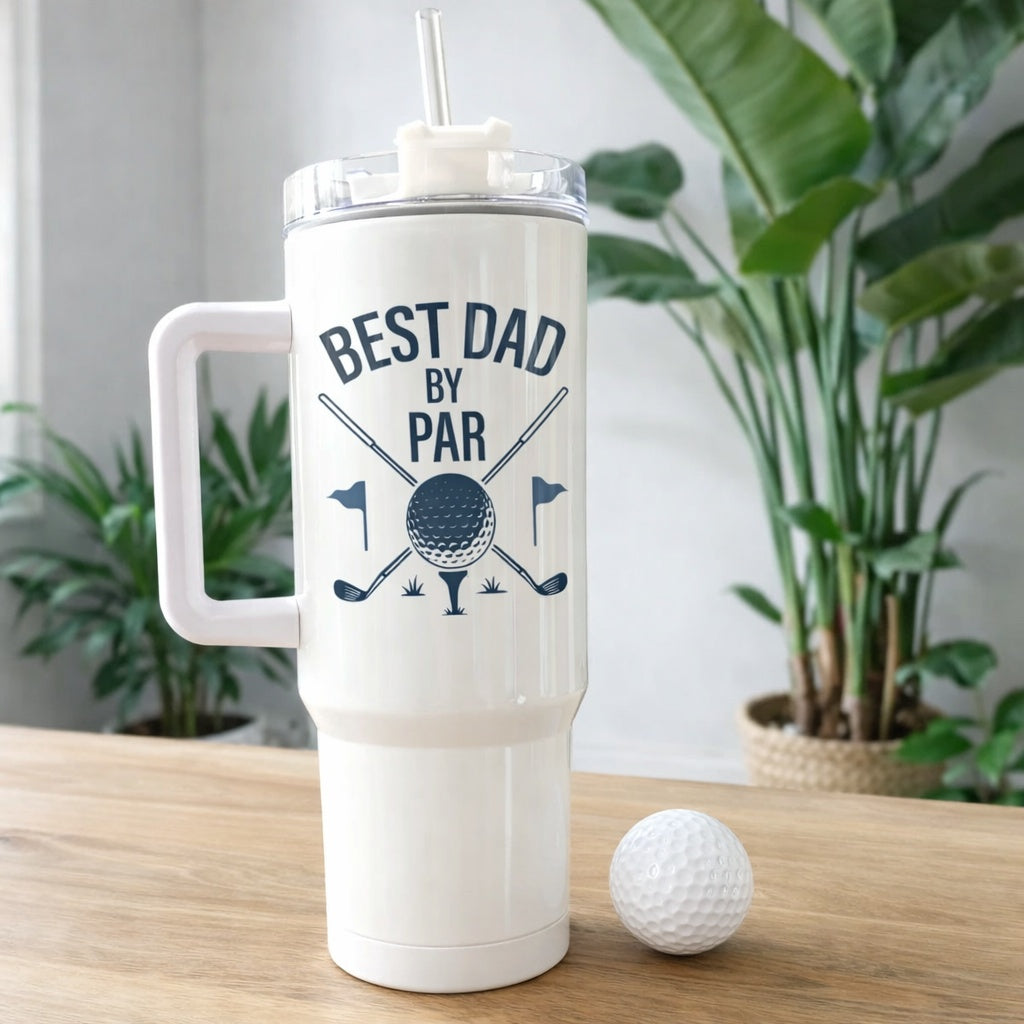 Best Dad By Par Golf Tumbler 40oz, Custom Golf Tumbler, Printed Golf Tumblers With Handle, Mug Gift, Travel Cup TBGTP06