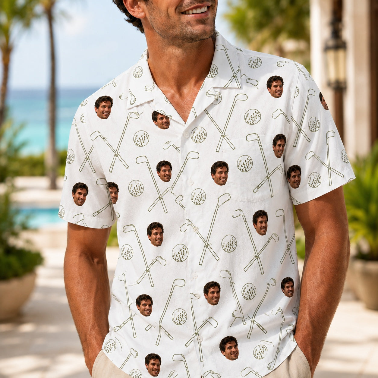 Personalized Photo Golf Hawaiian Shirt, Golf Course Button Down Shirt, Funny Vacation Gift for Golf Lovers HW05