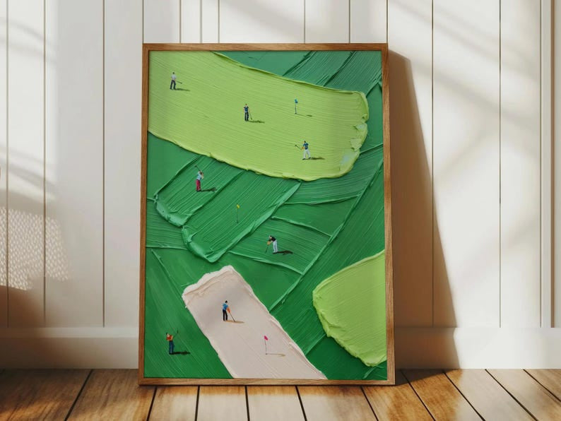 Abstract Golf Course Art Print, Textured Green Landscape Golf Poster, Modern Sports Decor, Golf Course Print, Home Decor PTGTP05
