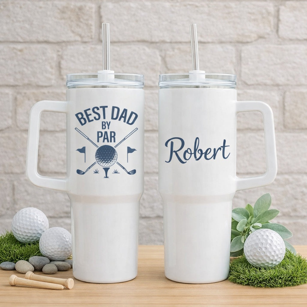 Best Dad By Par Golf Tumbler 40oz, Custom Golf Tumbler, Printed Golf Tumblers With Handle, Mug Gift, Travel Cup TBGTP06