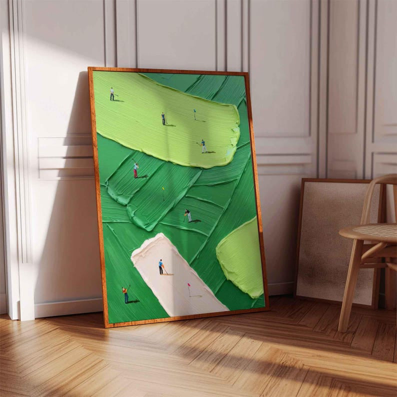 Abstract Golf Course Art Print, Textured Green Landscape Golf Poster, Modern Sports Decor, Golf Course Print, Home Decor PTGTP05