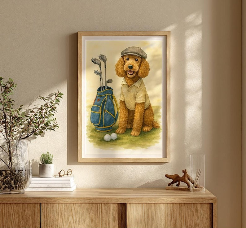 Custom Golf Pet Portrait Print Art Poster, Funny Pet Portrait Print, Golf Portrait Art Poster, Custom Dog Cat Portraits, Pet Home Decor PTGTP02