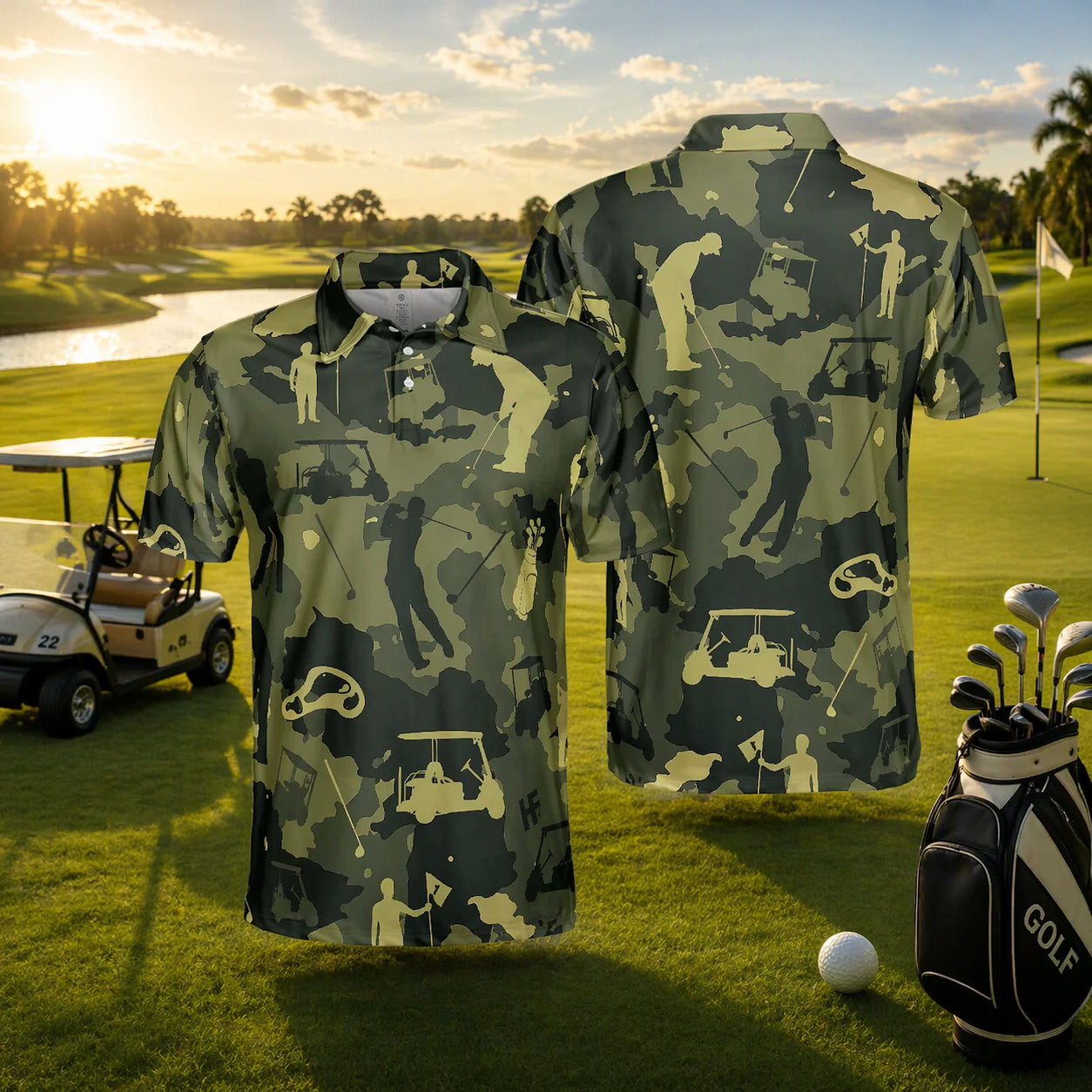 Camouflage Texture Golf Polo Shirt, Camo Golf Pattern Polo Shirt, Unisex Summer Golf Polo Shirt, Short Sleeve Golf Shirt, Polo for Golfer PLN05