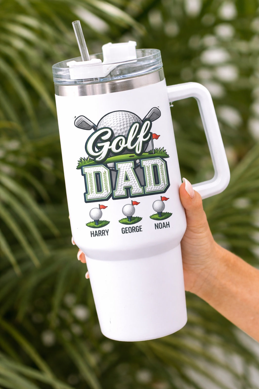 Dad Golf Tumbler 40oz, Custom Dad Kid Golf Tumbler, Printed Golf Tumblers With Handle, Mug Gift, Travel Cup TBGTP04