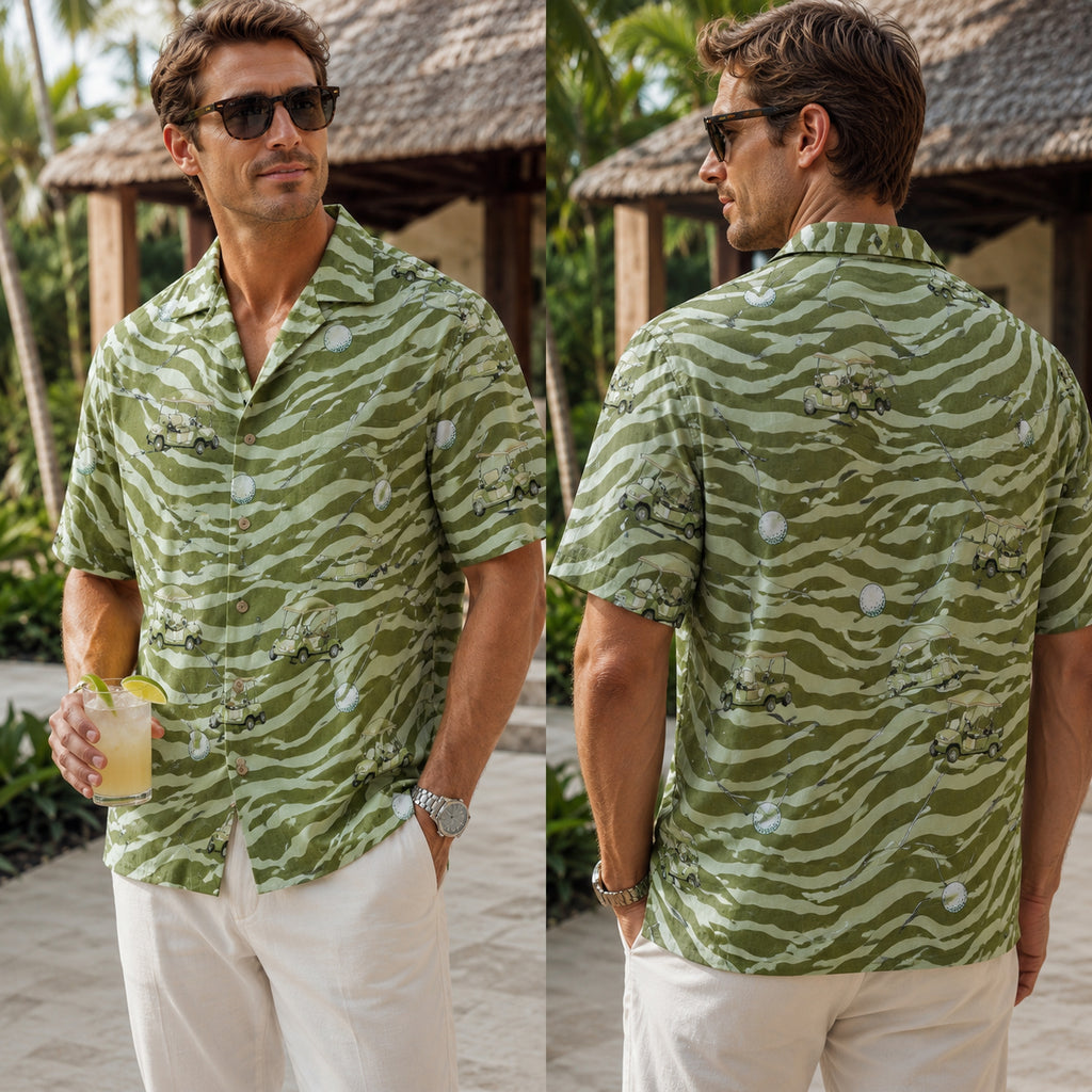 Golf Cart Hawaiian Shirt, Zebra Stripe Golf Pattern Shirt, Golf Lover Shirt, Summer Button Down Shirt HW17