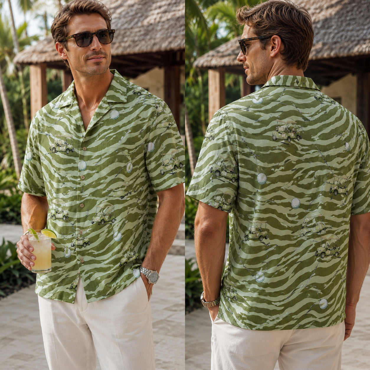 Golf Cart Hawaiian Shirt, Zebra Stripe Golf Pattern Shirt, Golf Lover Shirt, Summer Button Down Shirt HW17
