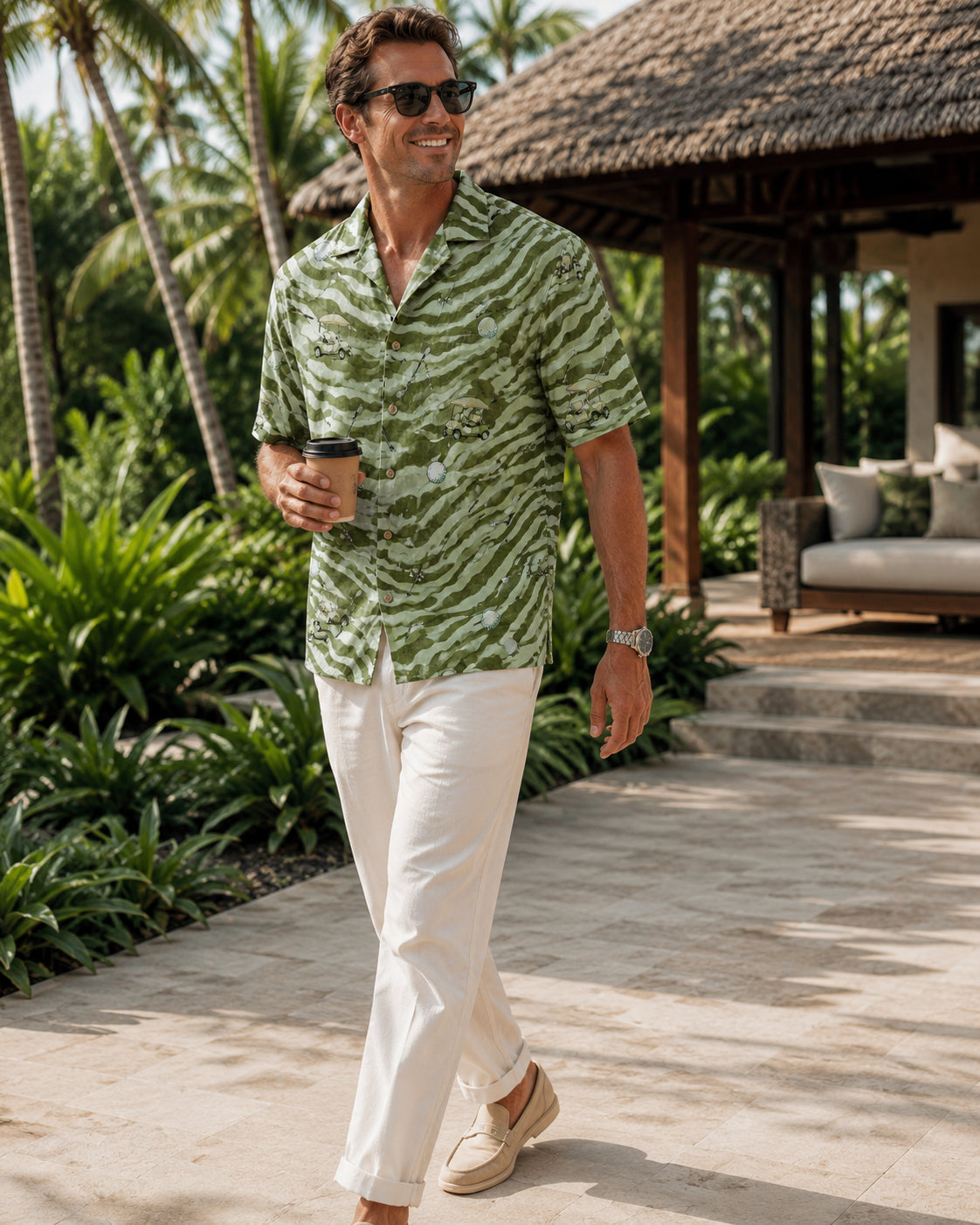 Golf Cart Hawaiian Shirt, Zebra Stripe Golf Pattern Shirt, Golf Lover Shirt, Summer Button Down Shirt HW17