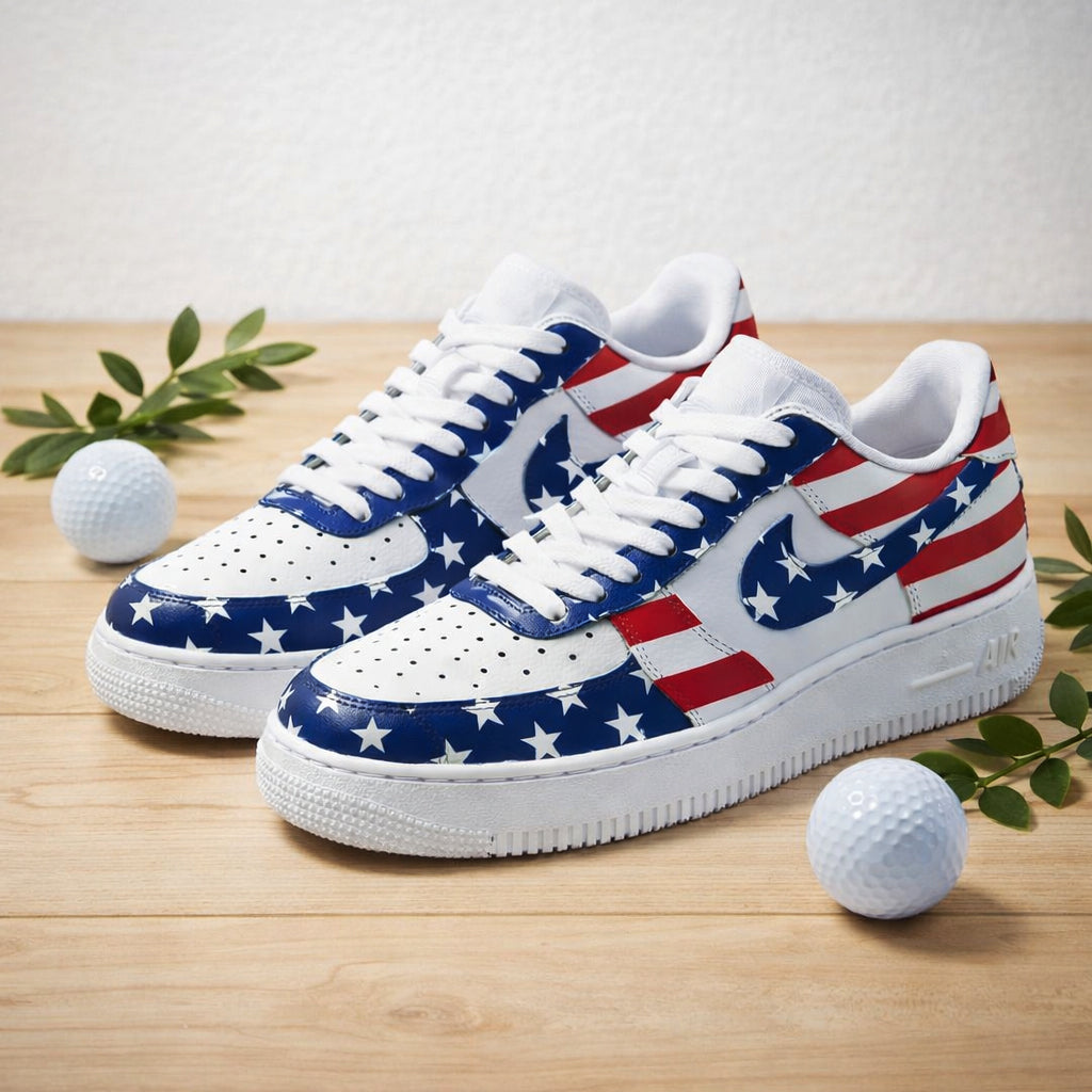 American Flag Style Sneakers, American Golf Shoes for Men & Women, Custom Golf Shoes, Unique Gift for Golf Lover SHGTP20