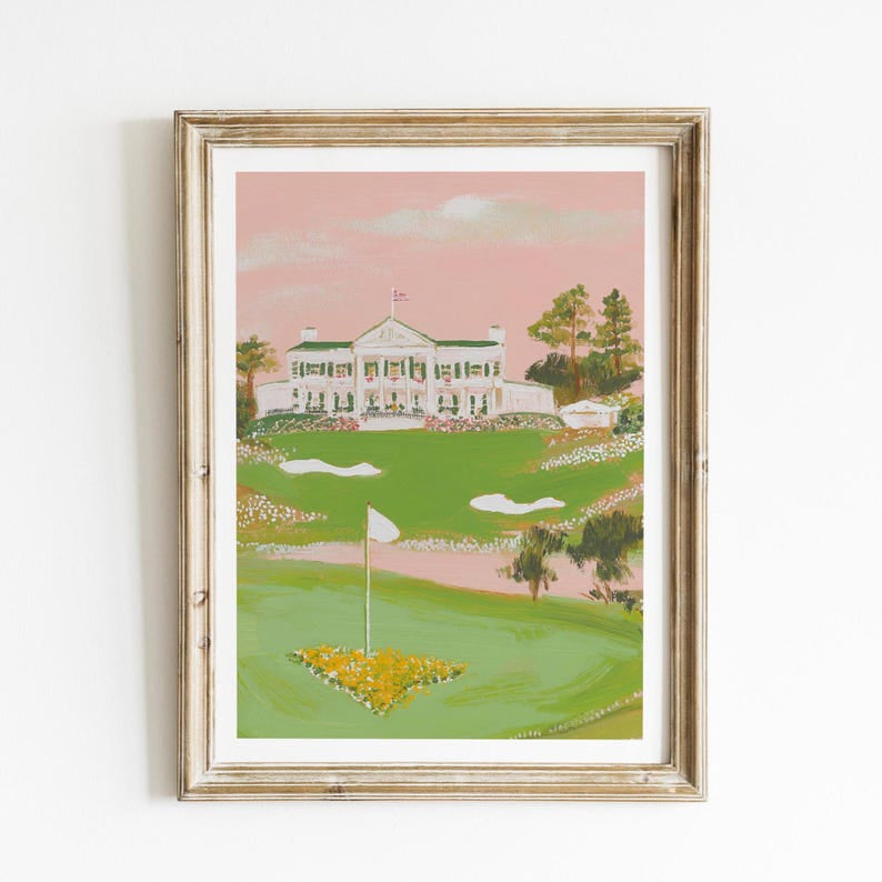 Set of 3 Augusta Girls Golf Prints, Feminine Golf Wall Art, Pastel Golf Poster, Pink Golf Art Poster Gift, Women Golf Style Poster PTGTP01