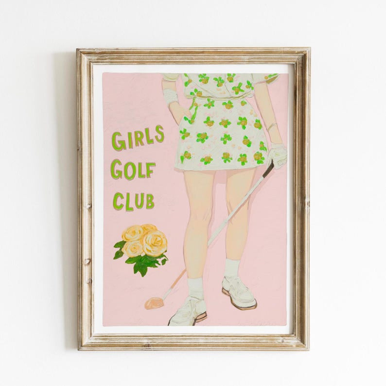 Set of 3 Augusta Girls Golf Prints, Feminine Golf Wall Art, Pastel Golf Poster, Pink Golf Art Poster Gift, Women Golf Style Poster PTGTP01