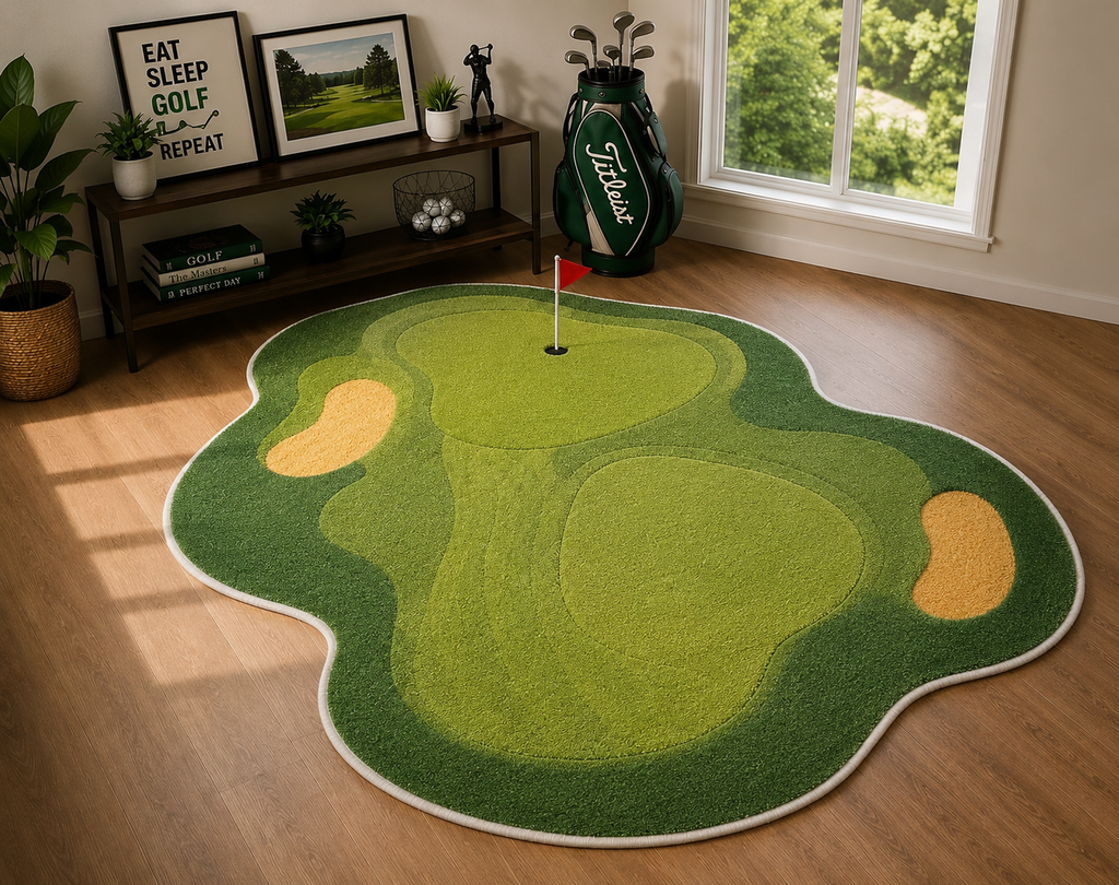 Golf Course Shaped Rug – Putting Green Area Rug, Golf Lover Home Decor, Custom Shape Floor Mat, Unique Gift for Golfers. RGTP1