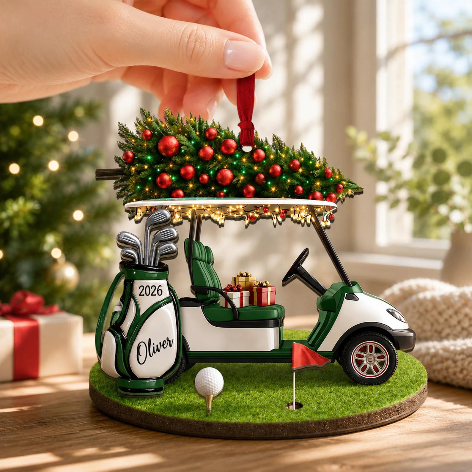 Personalized Golf Cart Christmas Ornament, Custom Golfer Acrylic Ornament, Golf Lover Gift, Golf Bag Ornament. ONMGTP13