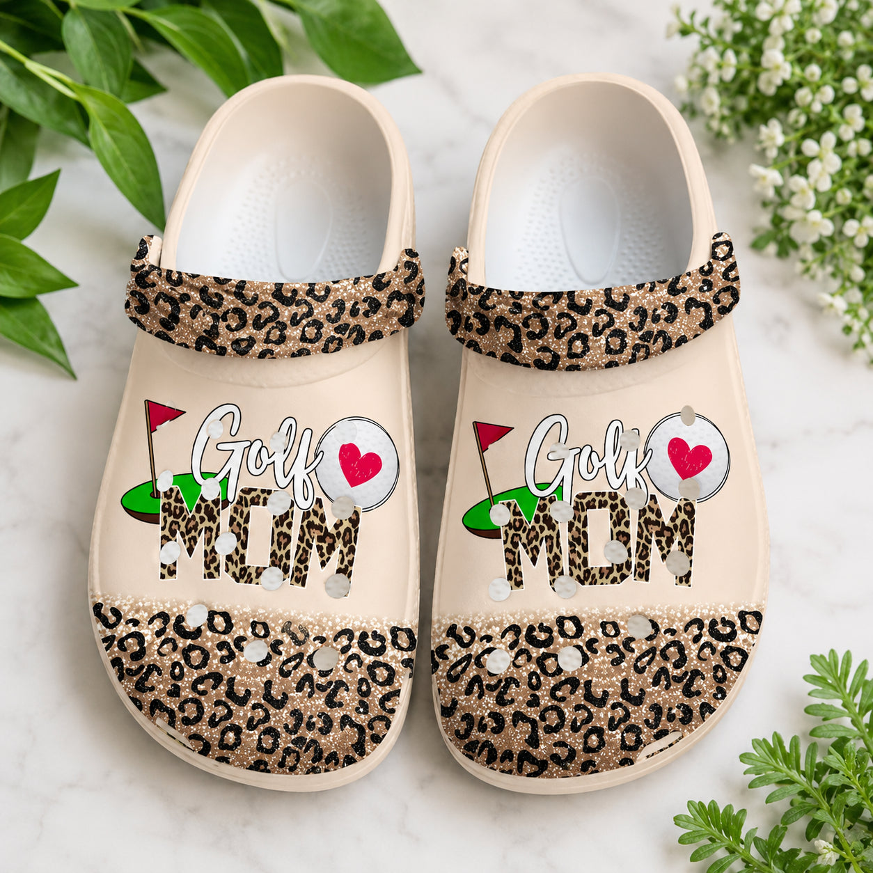 Golf Mom Leopard Print Clogs, Golf Pattern Clogs, Unisex Kid Adult Clogs, Summer Clogs, Waterproof EVA Slip-On Shoes, Comfortable Casual Sandals CLGOLF01