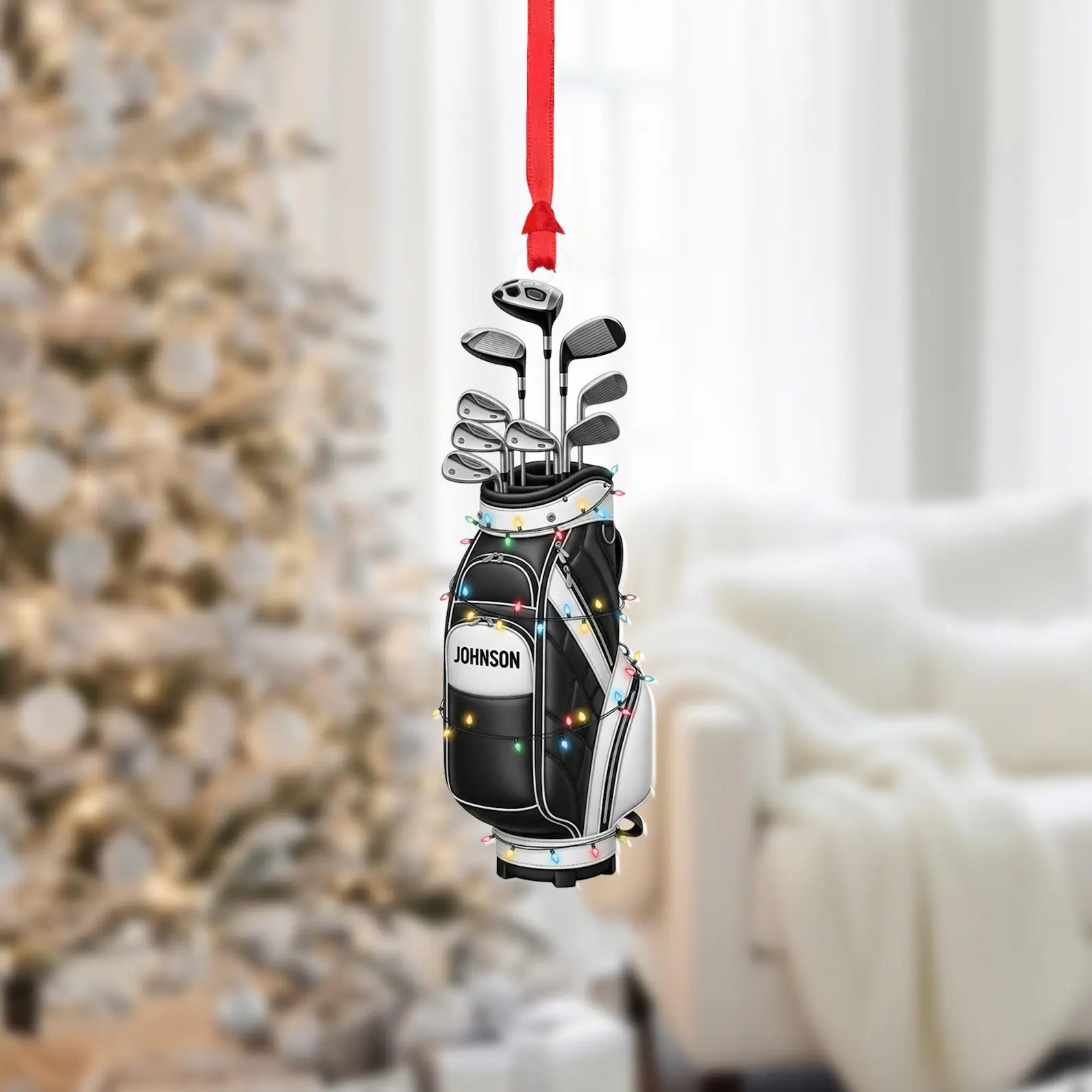 Personalized 2D Flat Golf Bag Christmas Ornament • Custom Name Golfer Gift with Clubs. ONMGTP18