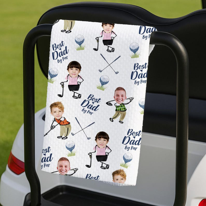 Custom Golf Towel With Kids Photo, Golf Lover Gift, Kids Golf Rag, Gift For Him, Dad gift, Custom Name Father Day Golf Gift, Best Dad by Par TWGTP01
