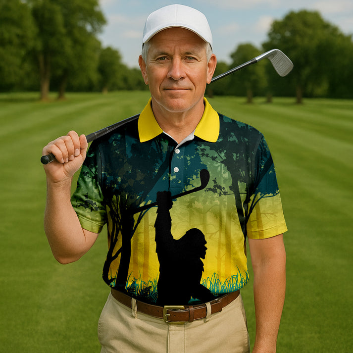 Bigfoot Men's Golf Polo Shirt, Golfing Apparel, Mens Golf Gift, Funny Golf Shirt, Gift for Dad & Husband, Polo For Golfer